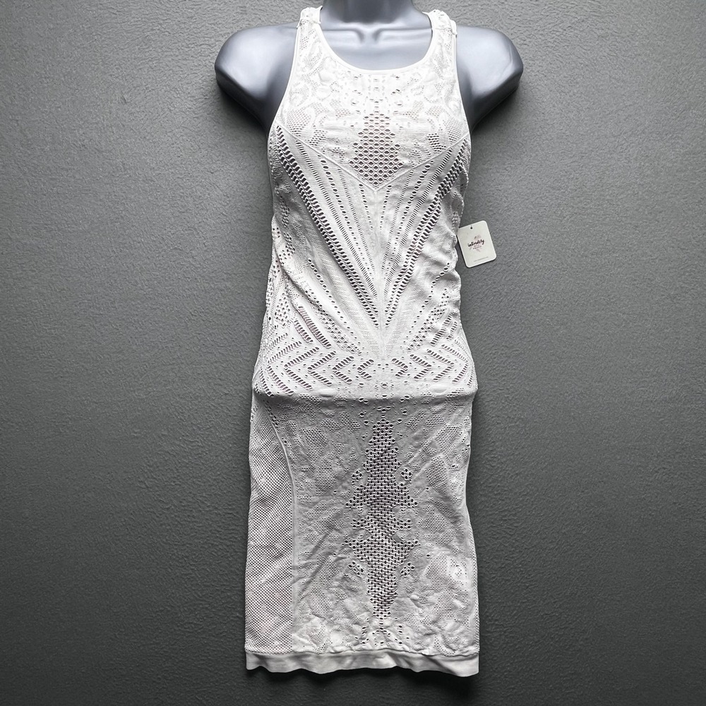Free People Women Mini Dress Ivory Nylon Spandex XS/S Boho Crisscross Back NWT